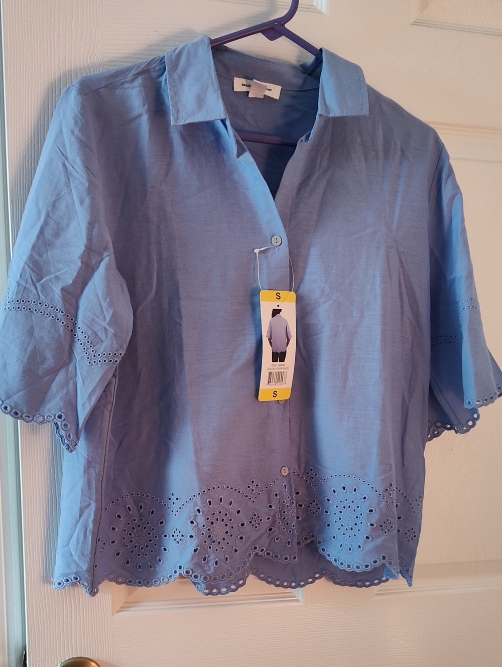 beachlunchlounge Sky Blue Eyelet Button-Down Blouse